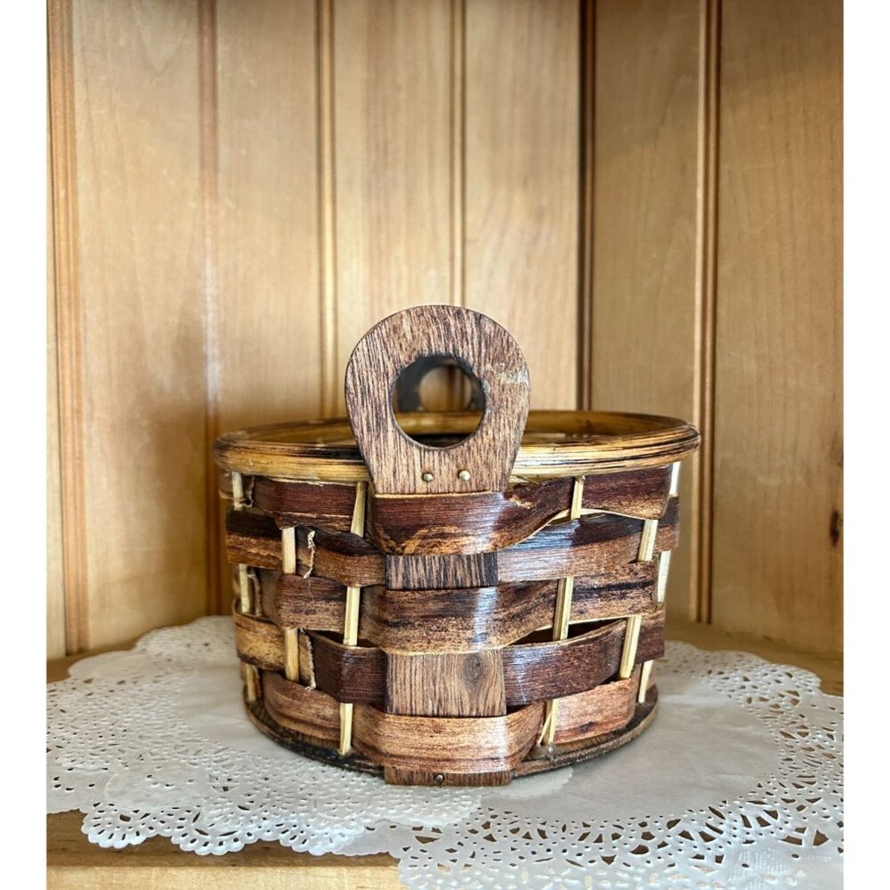 Handcrafted Rustic Primitive Split Wood Basket Handles Home Decor